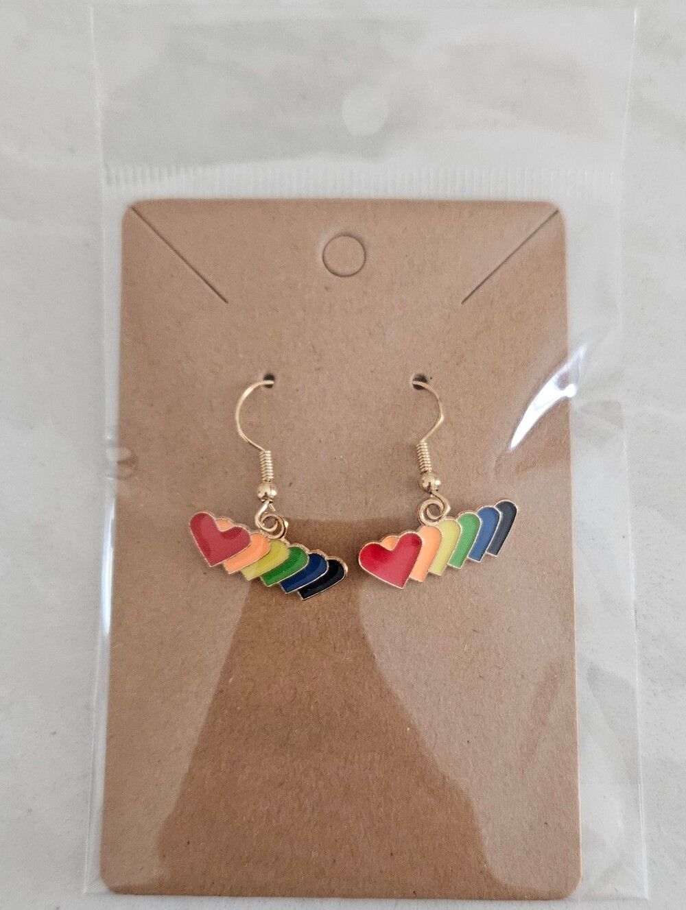 Gold Rainbow Heart Dangle Earrings - Multicolor